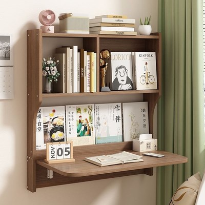 折叠桌子木质悬空壁挂式墙v上学习桌简约小户型床头尾书桌书柜一