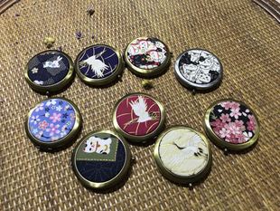 手作布艺古风f拉丝光面铜镜随身化妆镜折叠双面手工镜子中国风礼