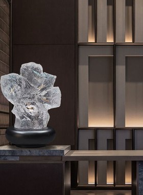 现代创意透明树脂雕n塑树叶石头摆件酒店会所售楼处客厅玄关装饰