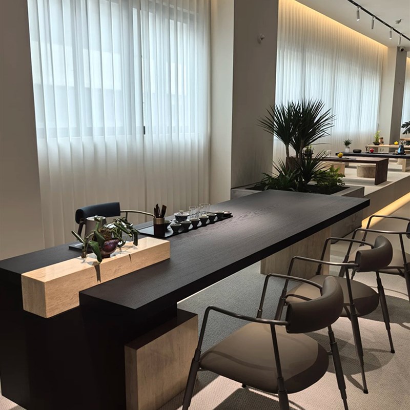 2025新中式高级m感办公室茶台轻奢岩板茶桌现代简约家用实木泡茶