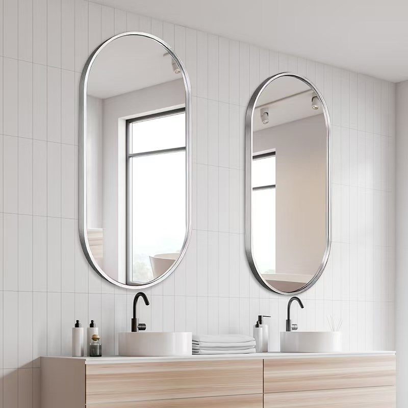 不锈钢边框浴室镜子洗手间卫生间洗漱台I壁挂挂墙镜子椭圆形梳妆