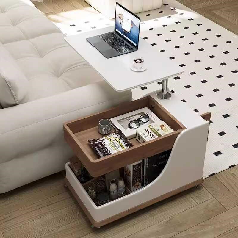 可移动沙发旁边的j边几轻奢高级感客厅带轮子推车升降茶桌边柜侧