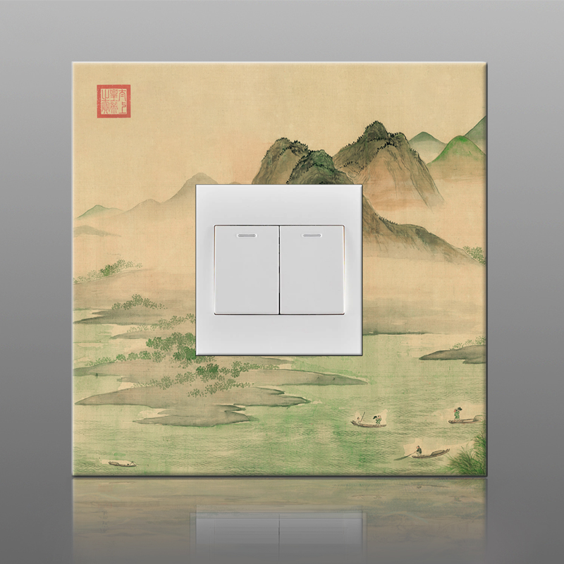 中式防潮防水玻璃开关贴s底盒86型开关插座墙面装饰墙贴插板保护