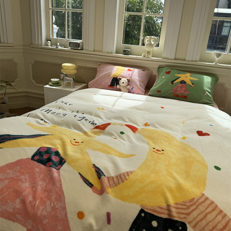 童话少女大版牛奶l绒月亮四件套珊瑚绒1.5m1.8法兰绒加厚保暖