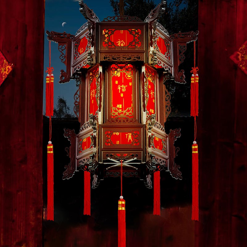 仿古实木宫灯大笼吊灯中国风挂饰阳台门口茶R楼寺庙餐饮店灯笼