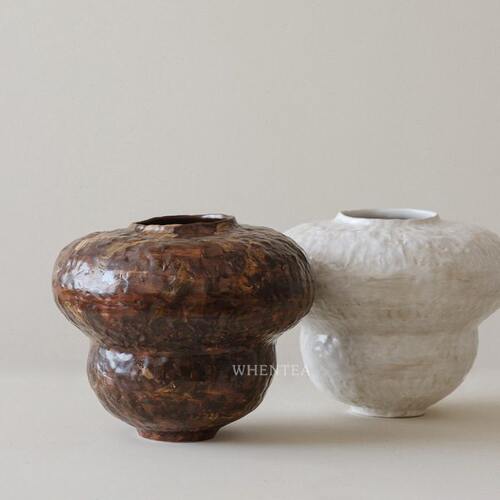 闻说WUSEI 日式侘寂风手工大花瓶 陶艺茶空间花器客厅摆件茶道具