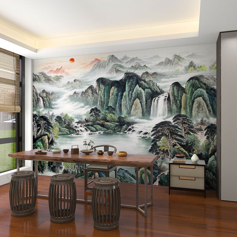 墙纸定制3d立体新中式聚宝盆山z水电视背景墙壁纸客厅壁布装饰壁