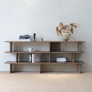 木有作为侘寂复古拉丝中古风置物架格子镂空书架杯架