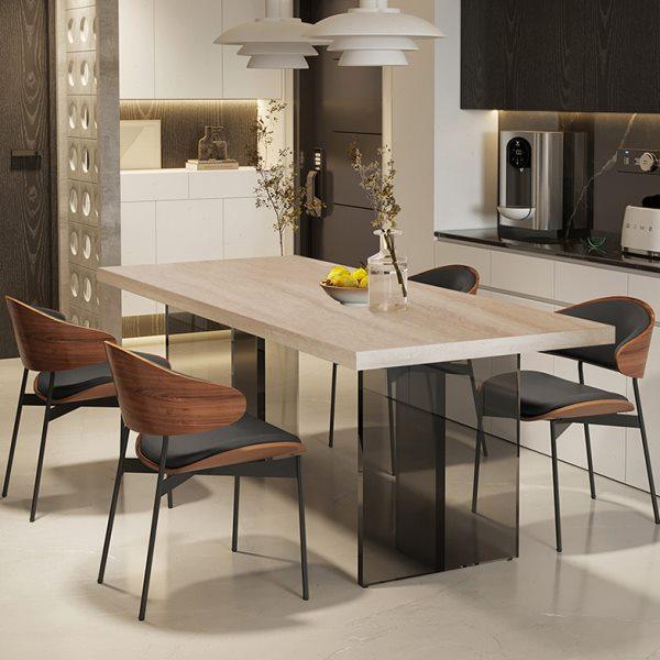 简约现代洞石岩板下挂悬浮亚克力餐桌椅组合小户型复古风长方形,住宅家具,岩板餐桌,淘宝优惠券,粉丝福利购,淘宝优惠卷