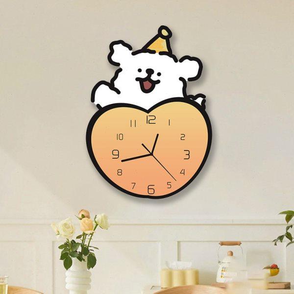 线条小狗创意挂钟奶油风客厅静音钟表网红卡通时钟餐厅背景墙挂表,家居饰品,挂钟,淘宝优惠券,粉丝福利购,淘宝优惠卷