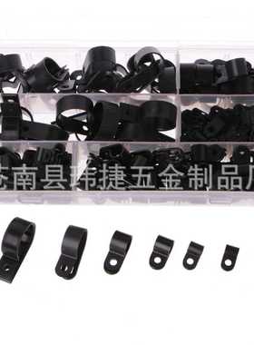 200pcs黑色尼龙 R型理线夹紧固件塑料电缆夹卡扣式线扣