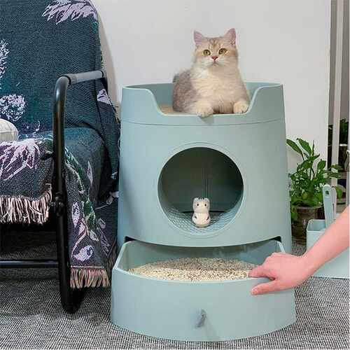 MAYITWILL米尾猫城堡猫砂盆猫窝组合半封闭抽屉式猫砂盆大号猫厕