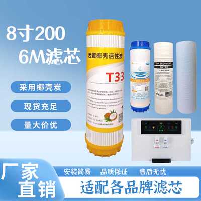 6M净水器8寸200mm滤芯前置颗粒碳后置口感T33椰壳活性炭滤芯pp棉