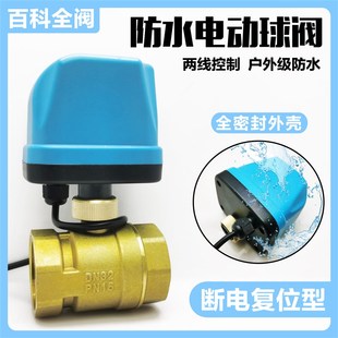 户外防水电动球阀22n0V两线常闭常开二通阀开关水阀黄铜三通DN20