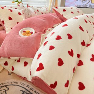 加绒绒冬季床上四件套珊瑚绒双面加厚床品法兰床单被套牛奶床笠面