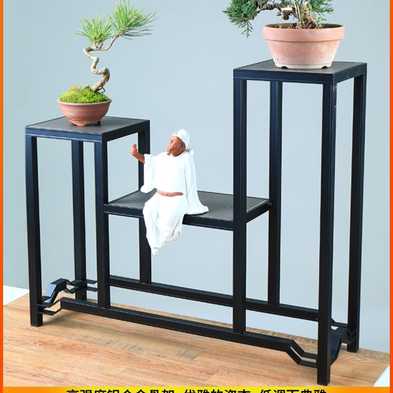 新中式客厅落地式花架置物架子几架新款铝合金多层花W盆架植物托