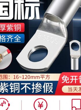 A加厚国标610子方/口锡42.5级冷压窥铜线鼻//35镀/8平SC-鼻端接线