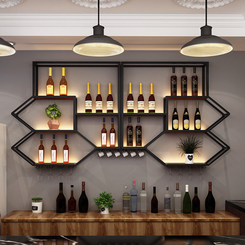 家用客厅墙上酒柜餐厅创意轻奢酒吧壁挂式置物架简约铁艺酒架现代