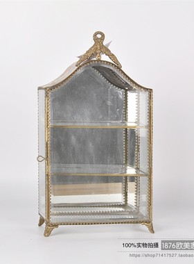 印度进口手d工复古铜边镜面首饰展示柜玻璃小型饰品收纳桌面摆件