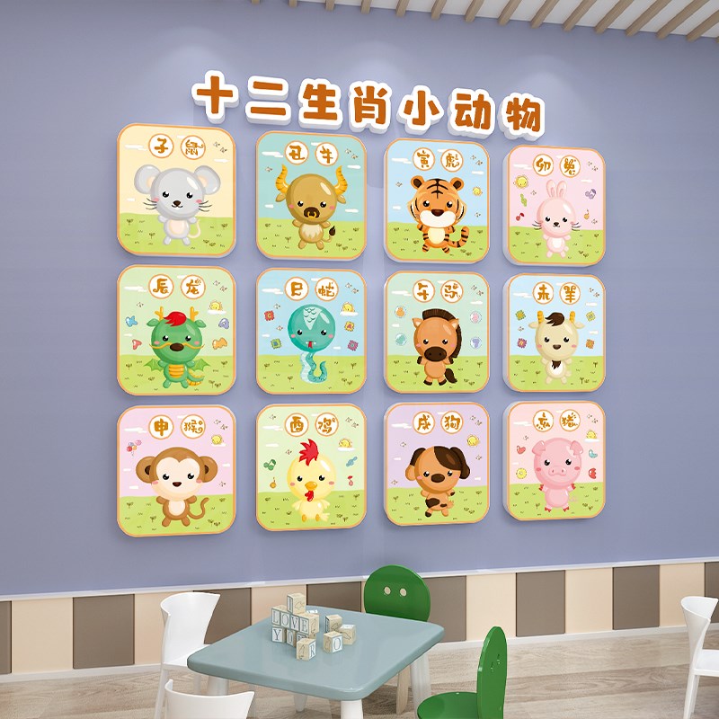 十二生肖主题文化墙面装饰幼儿园教D室走廊环创布置材料成品墙贴