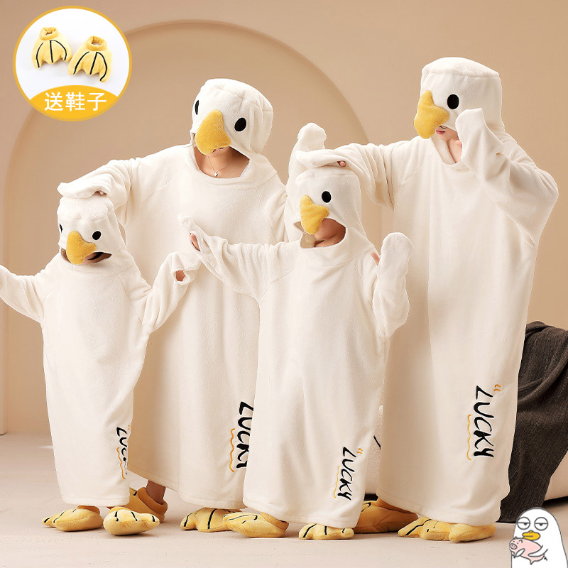 亲子睡袋连身可爱女童沙雕搞怪法兰G绒男童卡通睡袍男女款睡衣
