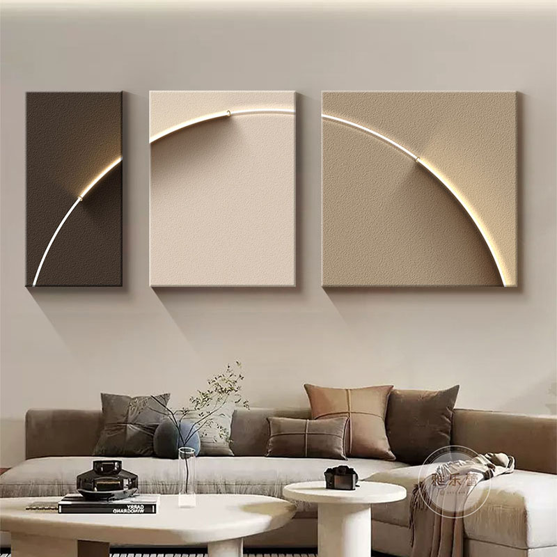 意式极简客厅装饰画高级感立体砂岩肌理L画轻奢沙发背景墙挂画