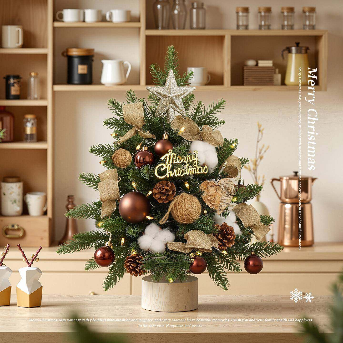 圣诞节装饰品网红植绒PE迷你小型桌面落雪雪松圣诞树场景布置摆件