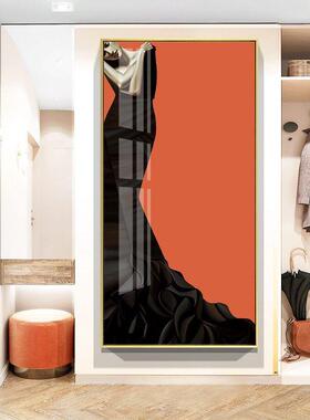 现代简约玄关过道装饰画抽象画走廊尽头轻奢挂画橙色客厅竖版壁画