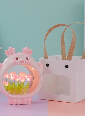 萌宠郁金香小夜灯摆件手工卧室书房装饰品送人闺S蜜七夕节生日礼