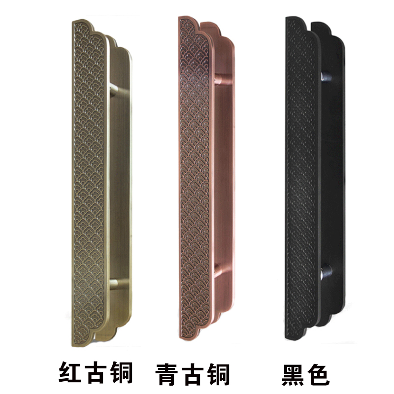 新中式大门拉手仿古祥云古铜实木包厢D酒店定制logo推拉玻璃门把