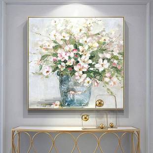 纯手绘油画轻奢玄关画简美式客厅沙发背景画高级感法式温馨餐厅画