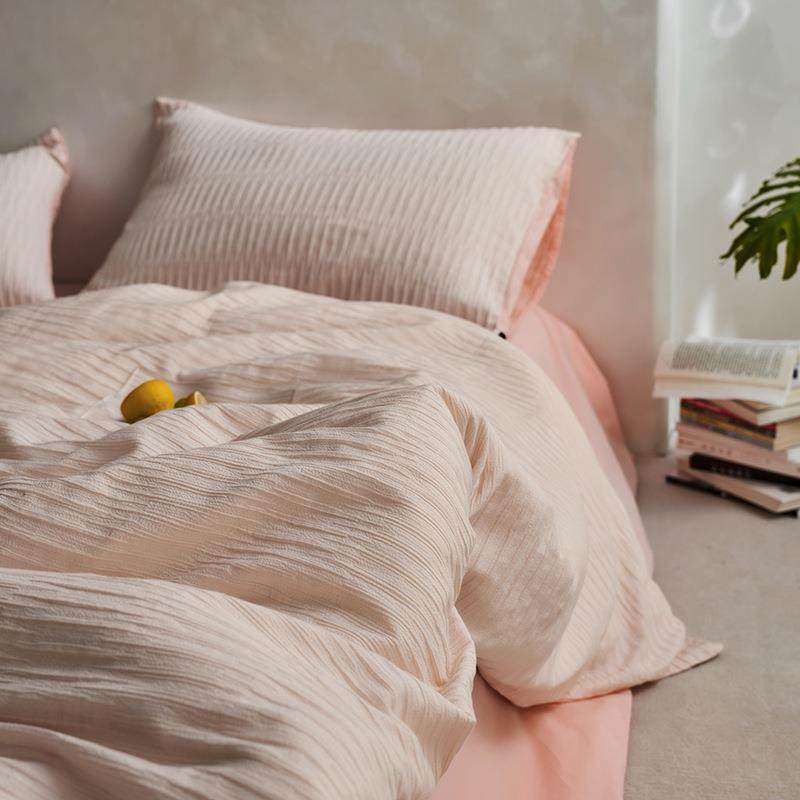 春a类水洗棉泡泡纱四件套纯棉全棉被套床单床笠款三4件套床上用品