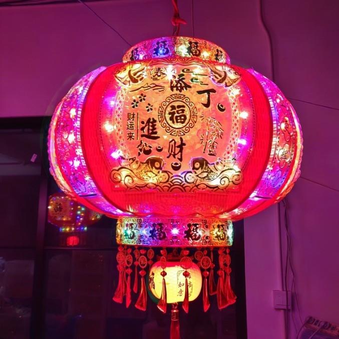 新年灯笼仿古宫灯中式六角龙灯走马灯旋转灯笼LED春节大红灯笼