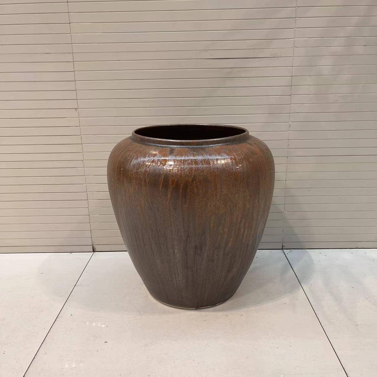 现代中式落地陶罐大号户外庭院装饰大花瓶样板房软装陶瓷摆件干枝