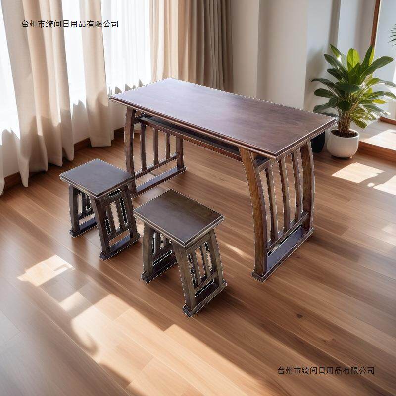 实木国学桌仿古书法桌凳学校中式培训双人家用马鞍桌榆木书画琴桌