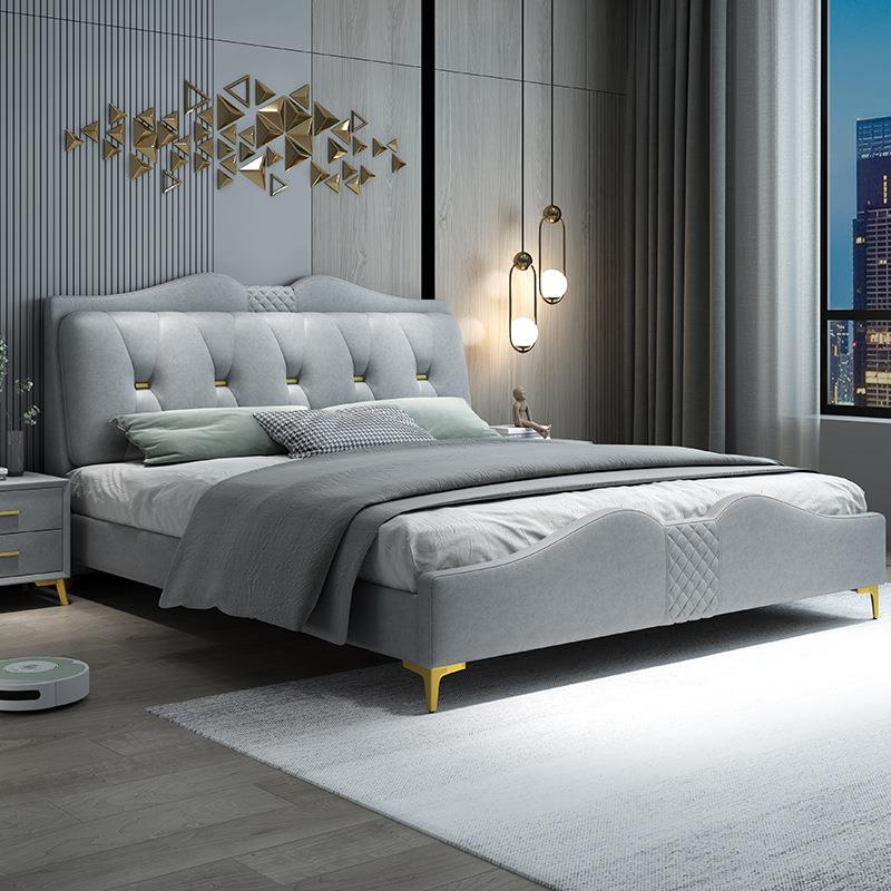 轻奢科技布床2米x2米大床双人主卧婚床1.8现代简约储物实木布艺床