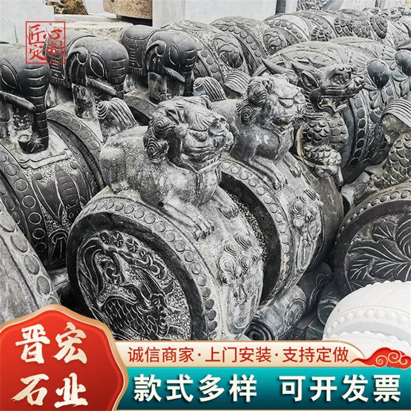 石雕门墩抱鼓石仿古貔貅抱鼓石汉白玉青石别墅招财大象石狮子