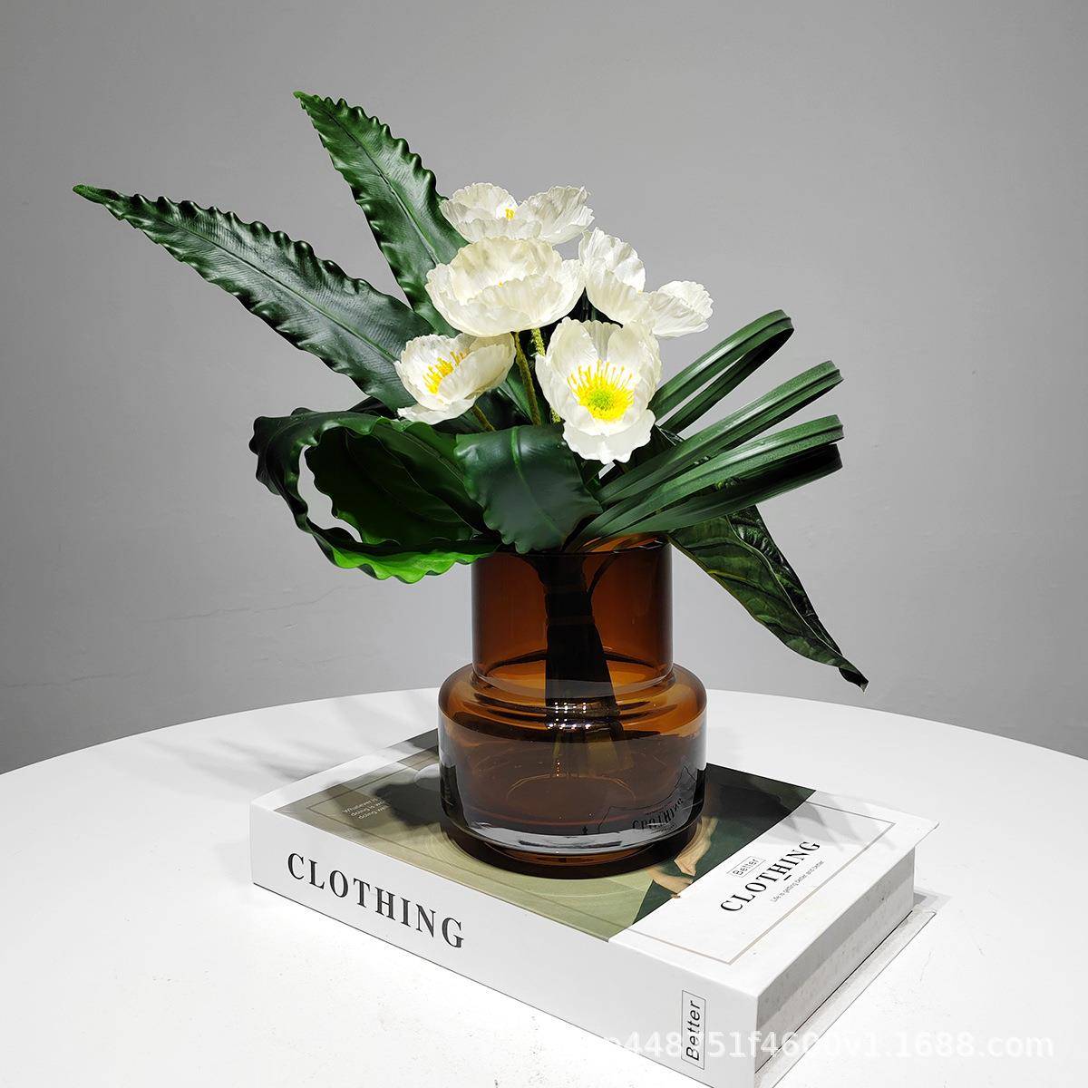 简约现代仿真花绿植装饰花束插花桌面客厅绢花玻璃花器假花艺摆件