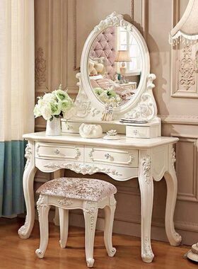 欧式梳妆台卧室现代简约奢华60cm网红化妆桌简欧小户型收纳柜一体
