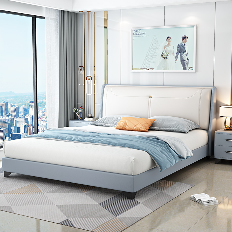 现代简约b2022款轻奢极简科技布床北欧主卧室软靠包储物高箱布艺