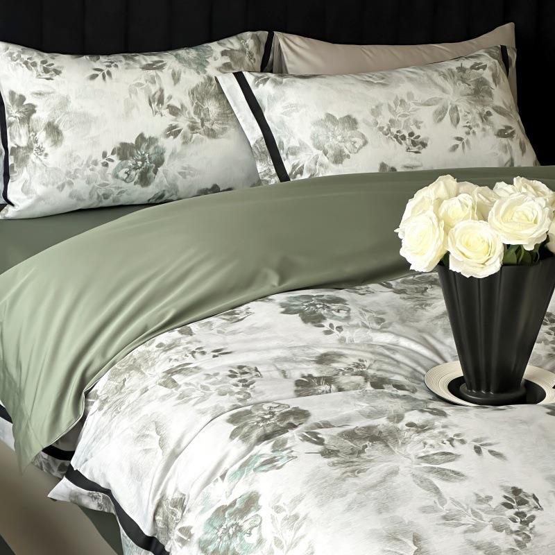 A类复古风高级感海棠印花100S全棉四件套纯棉长绒棉被套床上用品4