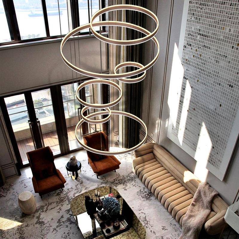 复式楼中楼大吊灯高档现代简约别墅轻奢中空跃层挑空led客厅吊灯