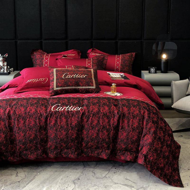 轻奢高端婚庆100支长绒棉婚庆四件套全棉纯棉简约风红色婚房床品