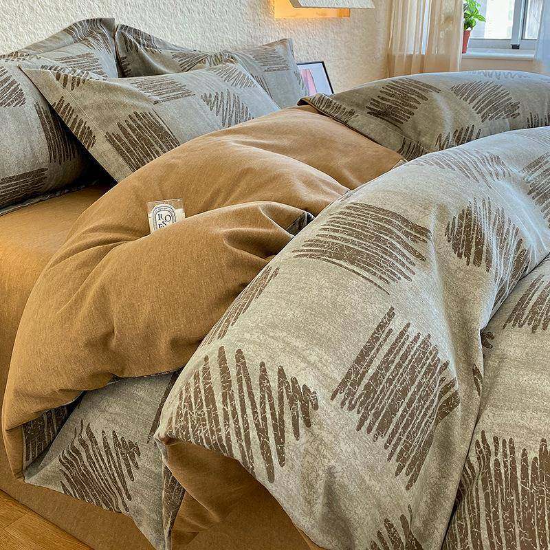 四件套全棉纯棉轻奢高级感磨毛床单被套三件套床上a类母婴级冬季