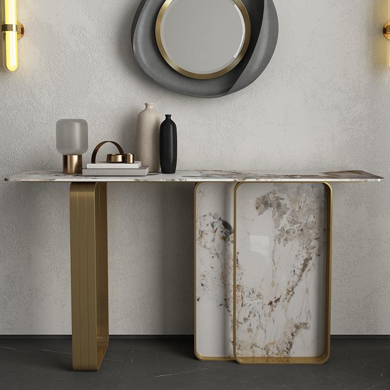 奢石不锈钢岩板玄关桌子现代轻奢端景台门客厅入户岩板玄关柜条案