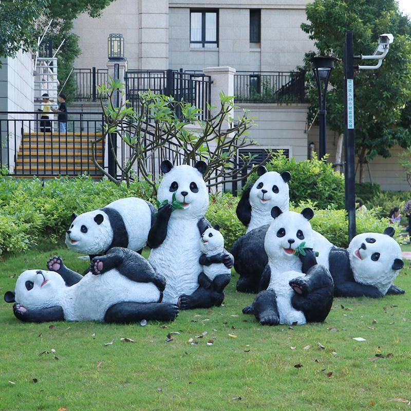 户外仿真大熊猫雕塑玻璃钢别墅造景装饰园林景观公园草坪动物摆件