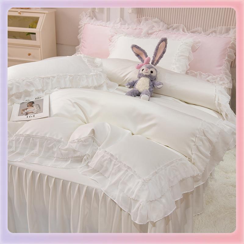 4YK公主风冰丝床上四件套床裙款夏季女生宿舍水洗真丝被套床单三