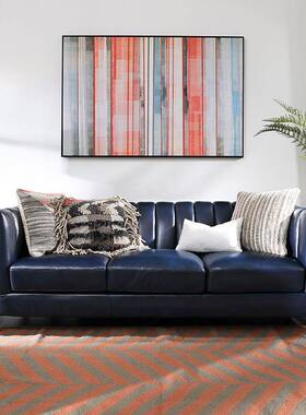 美式皮艺蓝色单双三人沙发店铺售楼处沙发洽谈客户接待沙发