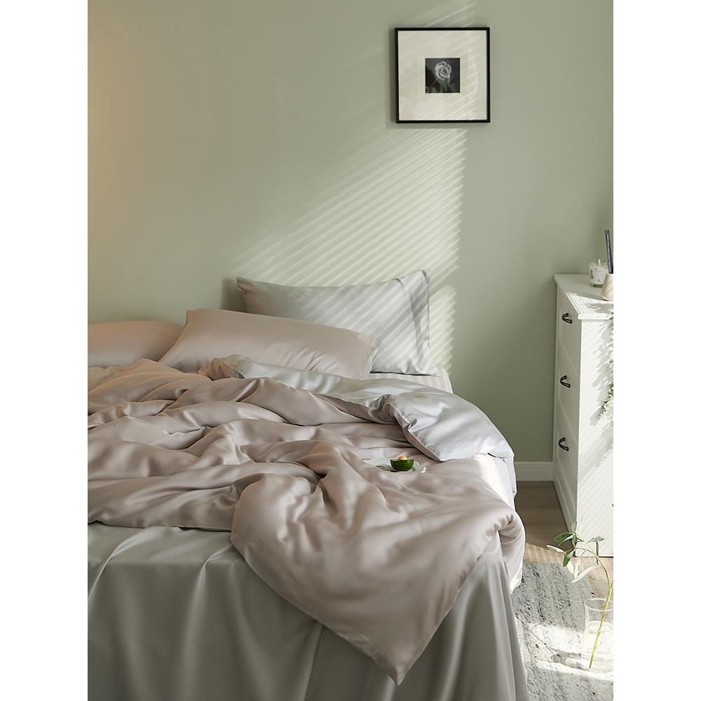 J6DA轻奢60支天丝纯色床单四件套性冷淡风冰丝被套夏季丝滑被单床