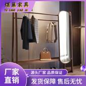胡桃木实木挂衣架落地卧室衣帽架带镜子一体衣架全身试衣镜能置物